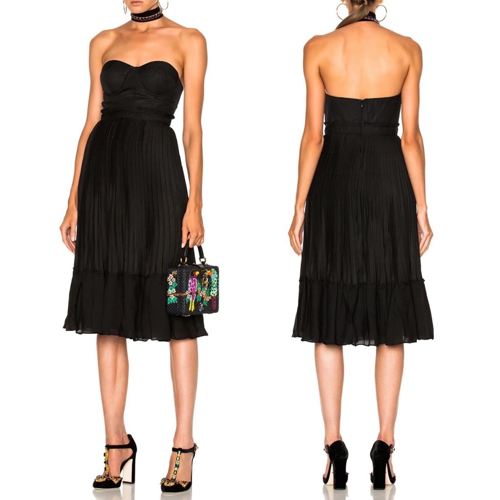 ✨NWT✨ LPA Dress 142 Strapless Bustier Accordion Pleats Midi Dress in Black Sz S